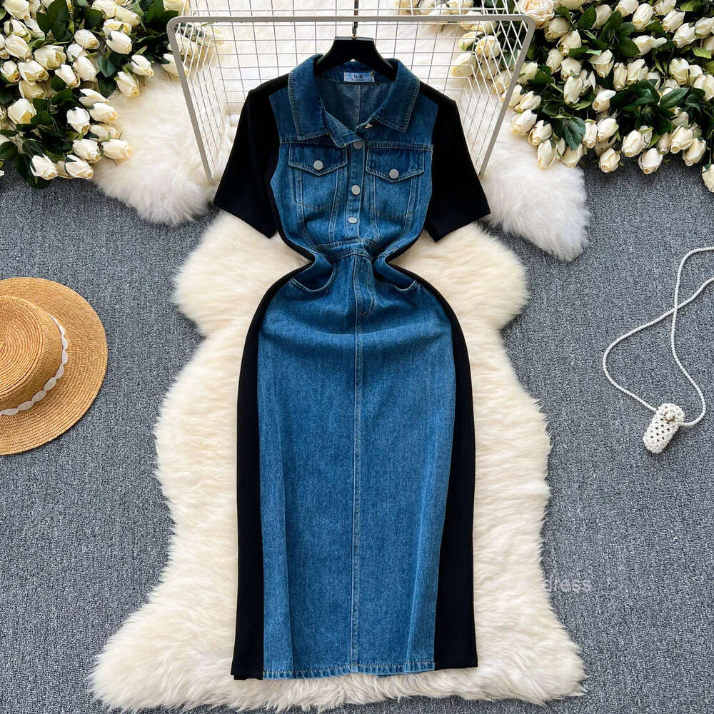 Denim Polo Collar Mini Dress with Empire Waist and Short Sleeves for Women  from Dhgate Basic & Casual Dresses - price 37.59