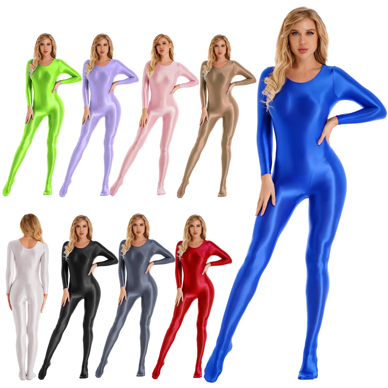 Women s Shimmering Full Body Pantyhose Jumpsuit Long Sleeve Bodystocking for Yoga Gymnastics and Athletics