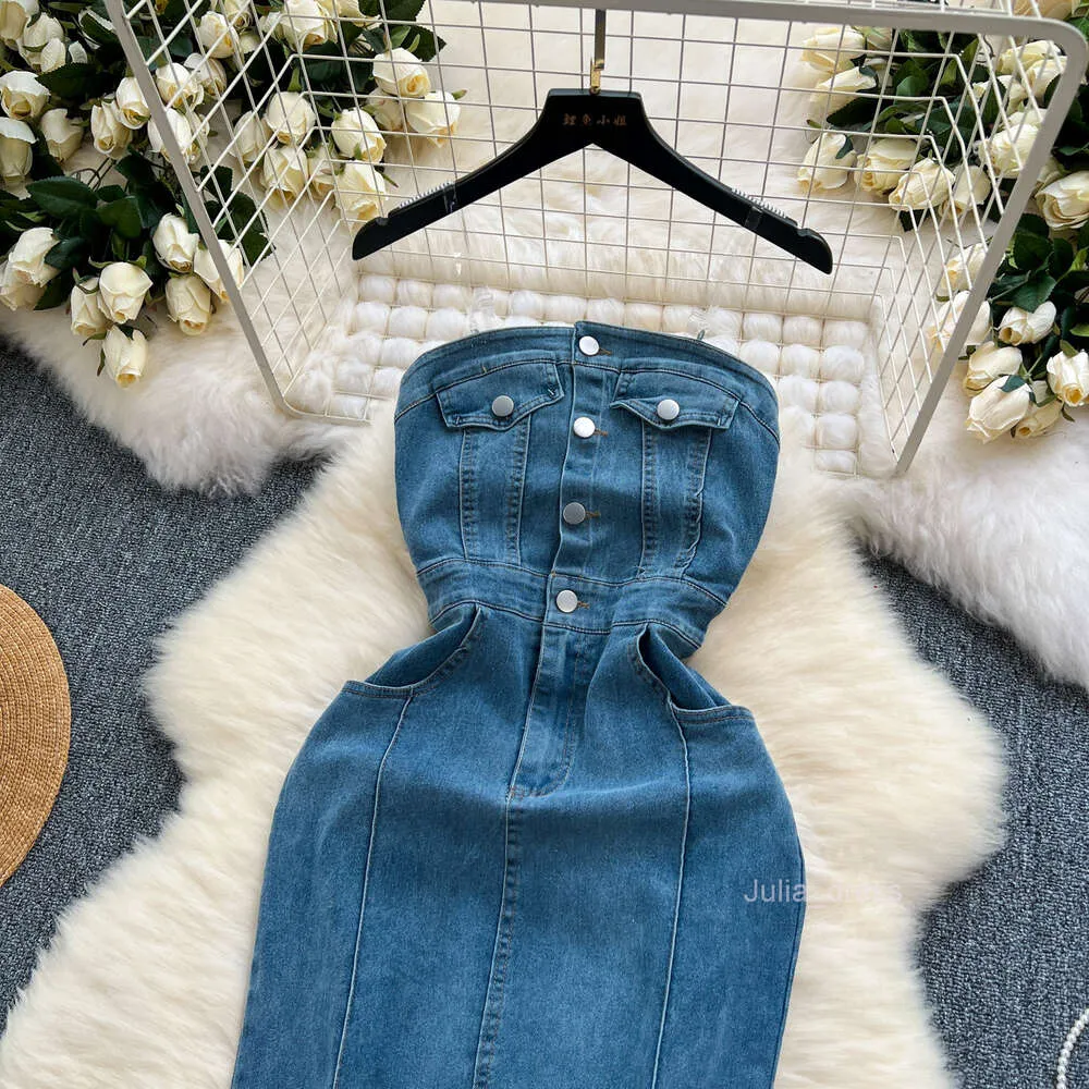 Spicy girl style denim suspender dress womens summer collection empire  waist medium-length skirt from Dhgate Basic & Casual Dresses - price 37.59
