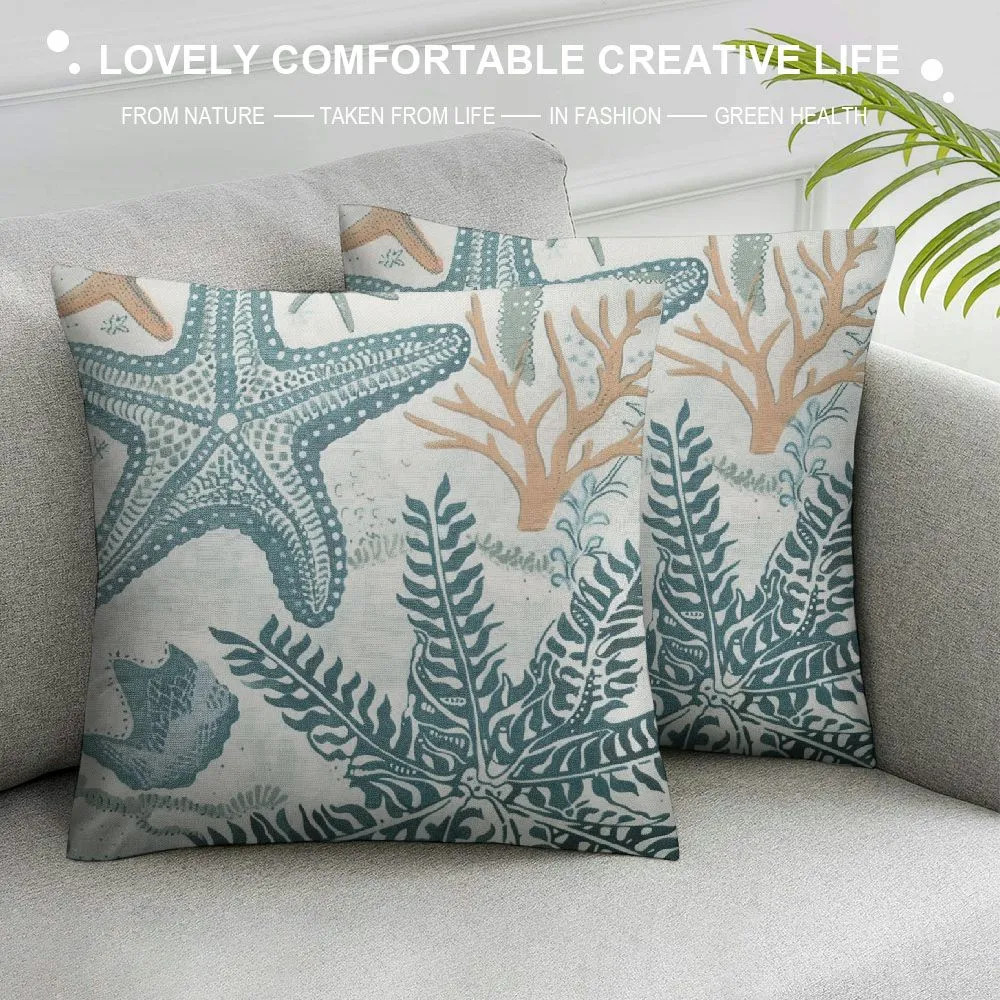 Coastal Throw Pillows Beach Themed Pillow Cases Blue Grey