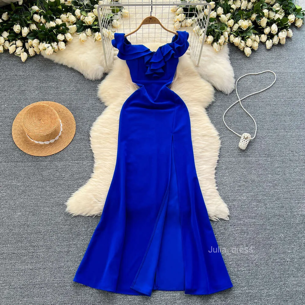 High fashion one shoulder long evening dress with lotus edge and high split  waist from Dhgate Basic & Casual Dresses - price 36.08