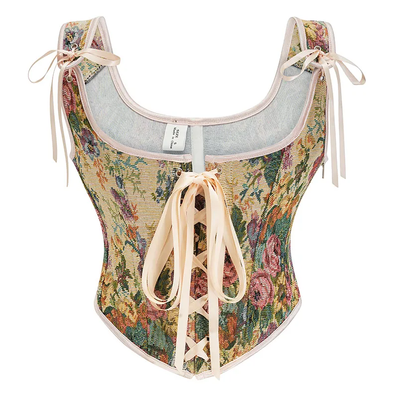 Vintage Floral Pattern Romantic Lace-Up Corset Top Vintage Floral Pattern Romantic Lace-Up Corset Top