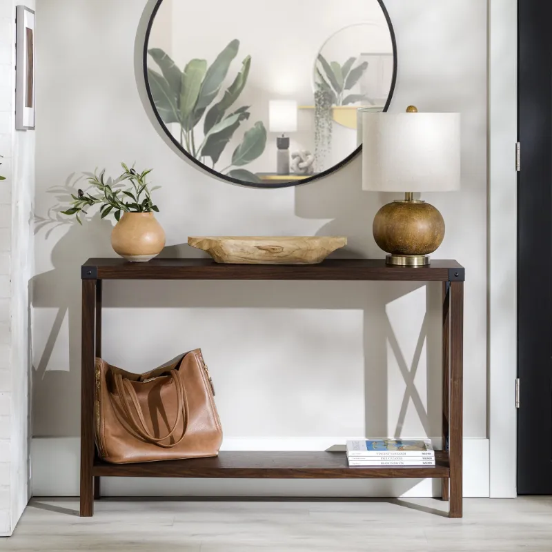 Magnolia Metal X Console Table | Dark Walnut Wood Entryway Table For ...