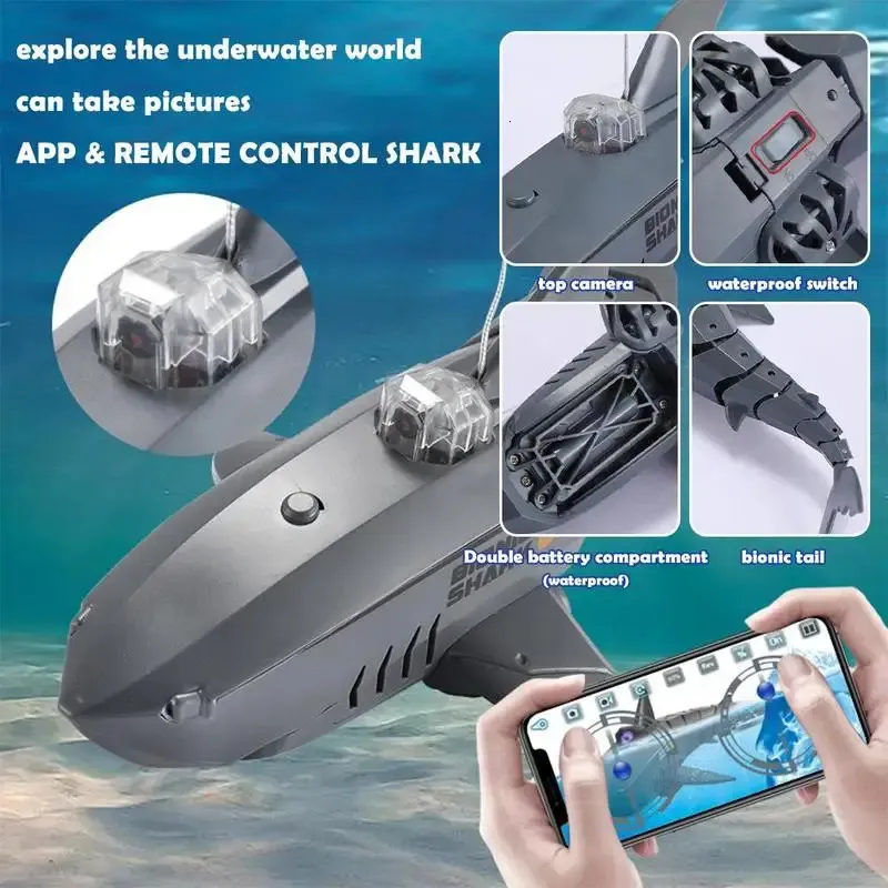 DHgate Underwater Remote Control Shark Robot Submarine Boat with Camera for Kids Toys Gifts