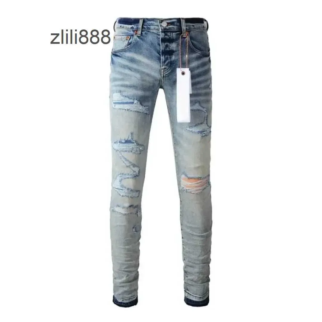 Jeans viola da uomo High Street con toppe bucate rovinate, pantaloni alla moda, pantaloni skinny a vita bassa, 9013_voghion.com