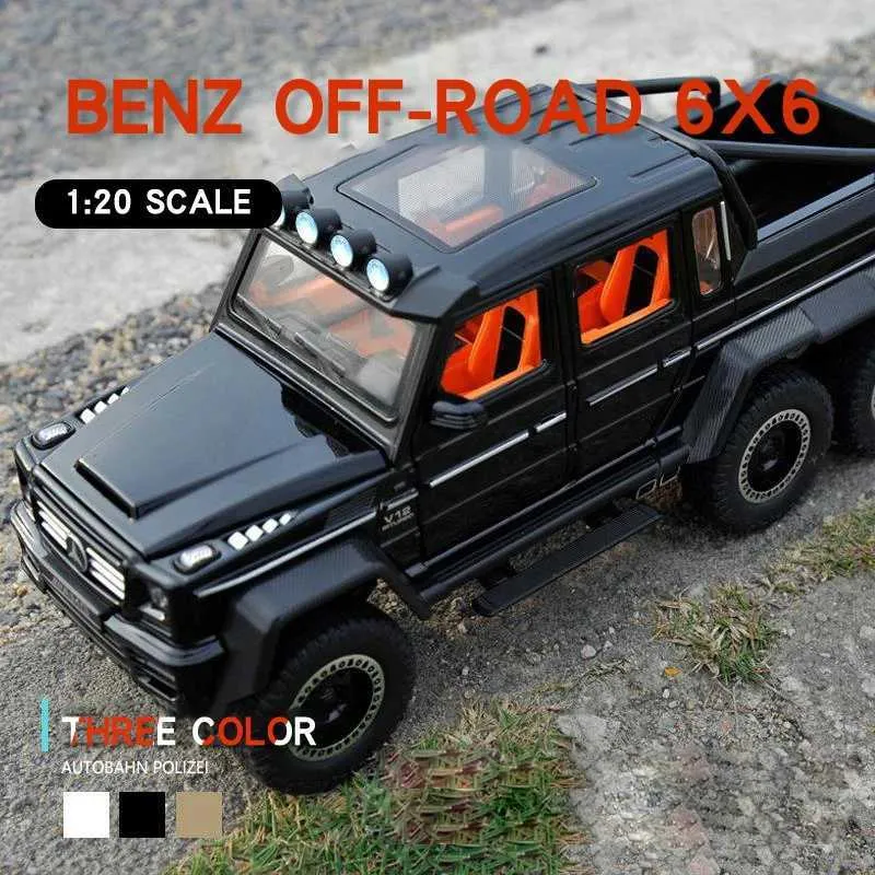 Large Scale 6x6 Benz Off road Diecast Model Car with Sound Light Metal SUV Toy for Kids