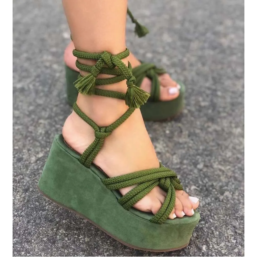 Strappy New Wedge Fashion Round Cross Tied Open Toe Women Platform Sandals Zapatos De Mujer Ddmysaturn_desvips.com