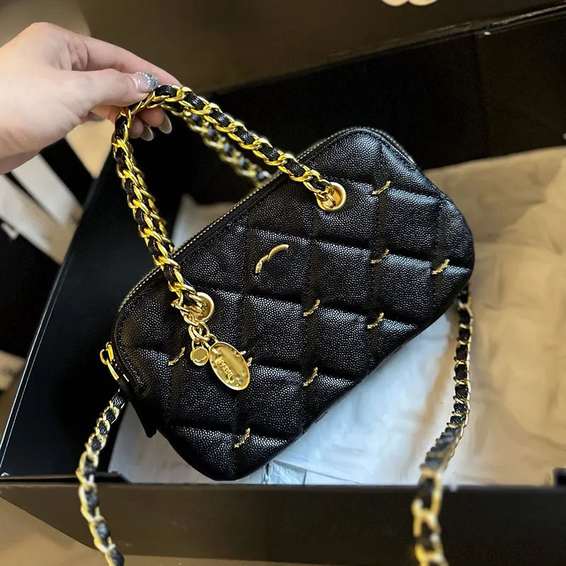 DHgate Luxurious 24K Gold Caviar Leather Double Zipper Chain Wallet Handbag Bags Luggage Accessories