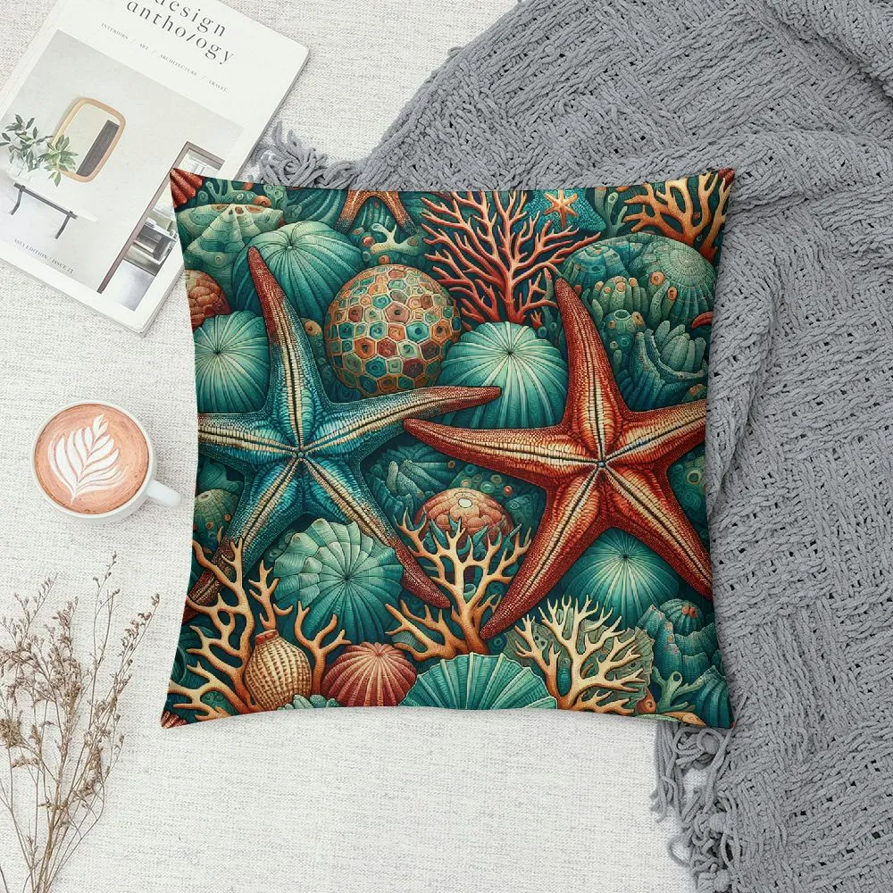 DHgate 2 Pack Coastal Bliss Aqua Blue Beach Themed Decorative Throw Pillow Covers 18x18 Inches Cotton Linen Blend Home Garden