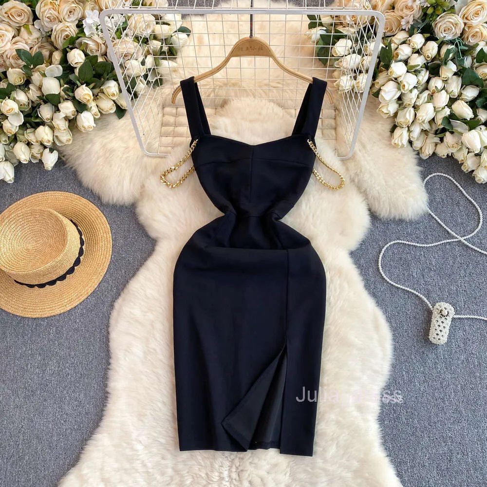 Black gold embellished slim fit dress with high slit and suspender straps  for summer from Dhgate Basic & Casual Dresses - price 35.87