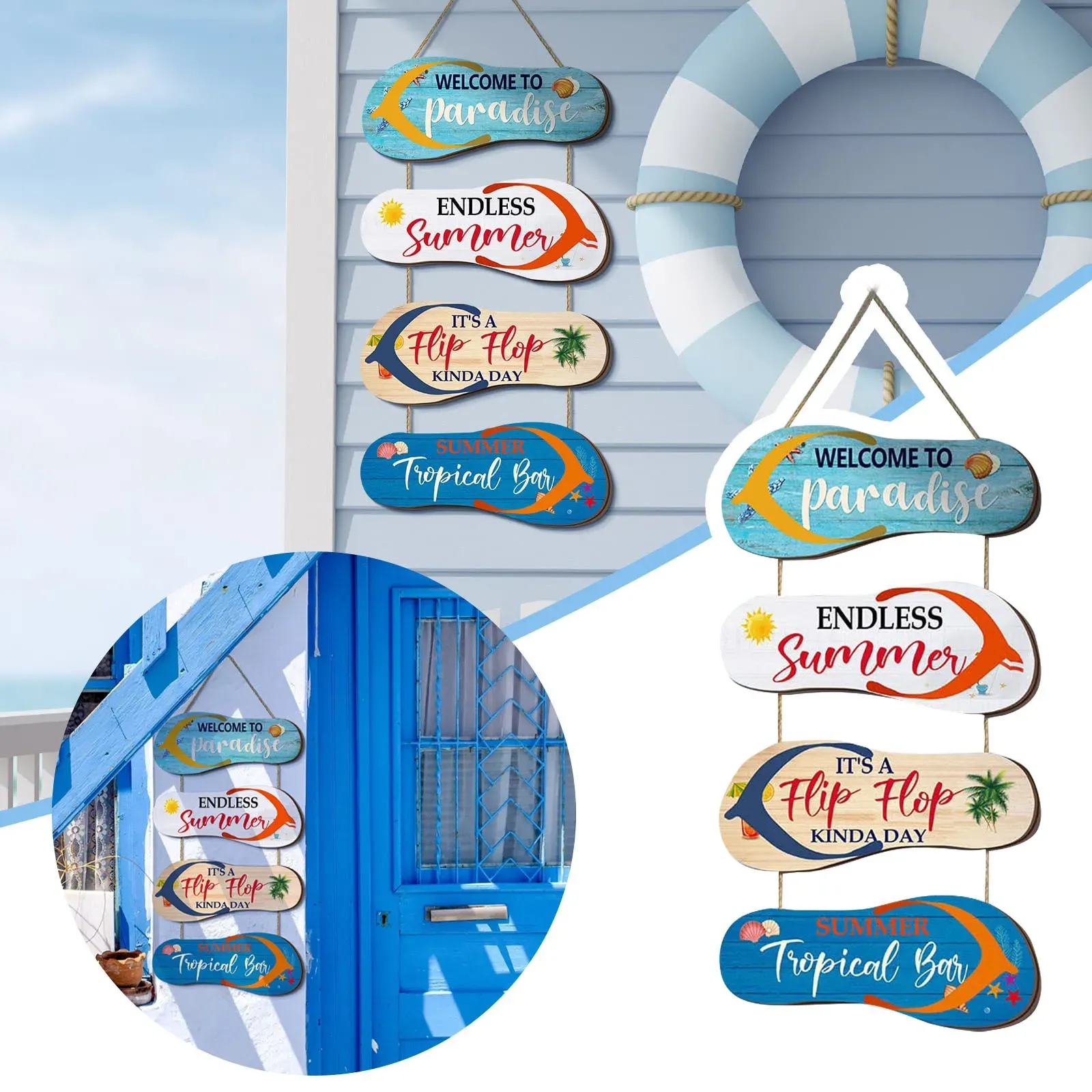 Nautical Beach Flip Flop Wall Decor Handcrafted Wooden Slippers for Coastal Home Decor