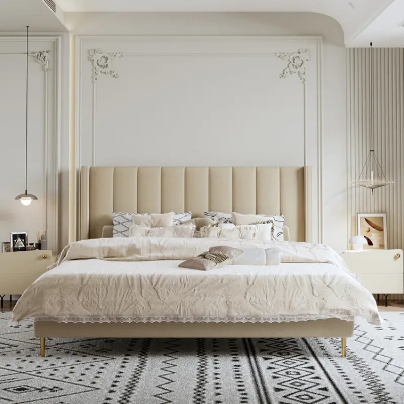 DHgate Modern Light Luxury Fabric Double Bed King Size Master Bedroom Wedding Bed Home Garden