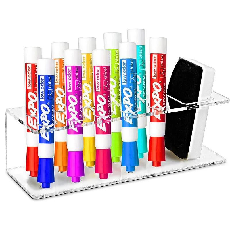 Magnetic Dry Erase Marker Holder - Wall Mount Acrylic Organizer With 10 Slots, Black