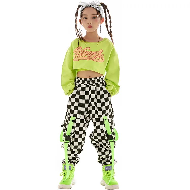 Neon Green Cargo Dance Outfit for Girls: Fluorescent Hip Hop Jazz