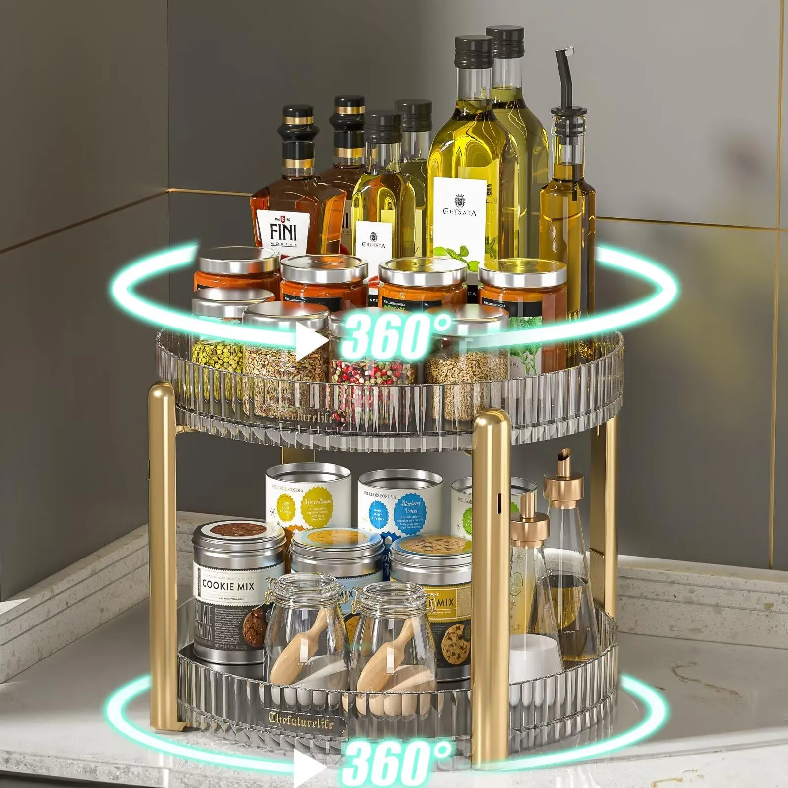 Rotating Spice Rack Double Layer 360° Rotating Seasoning Holder Large ...