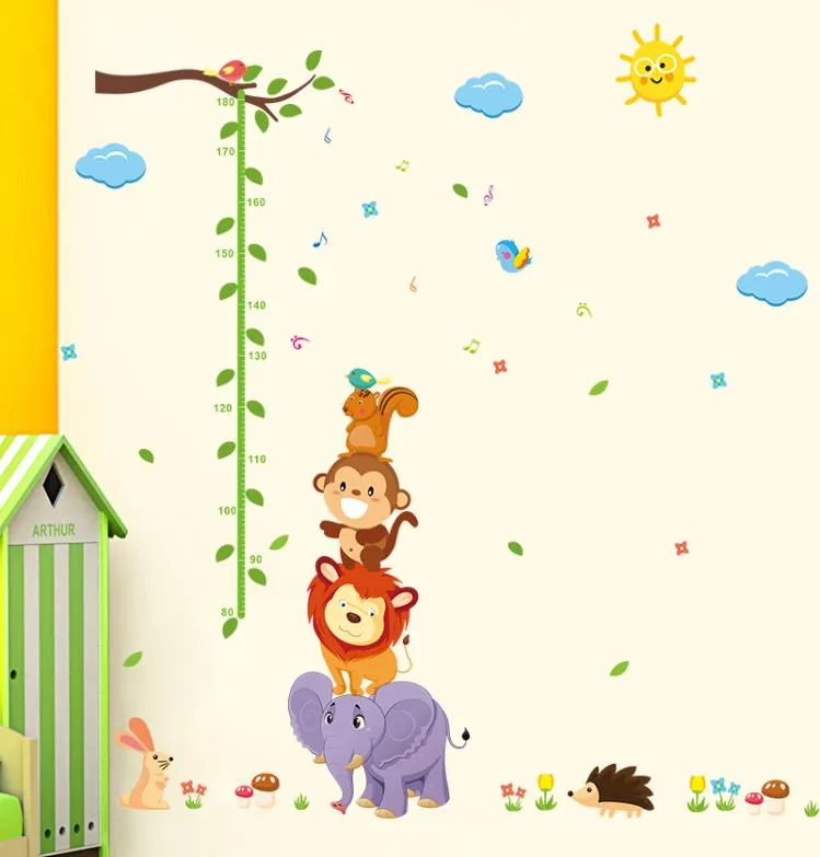 Monky Bird Lion Sky Sun Tree Baby Height Measure Growth Chart Home
