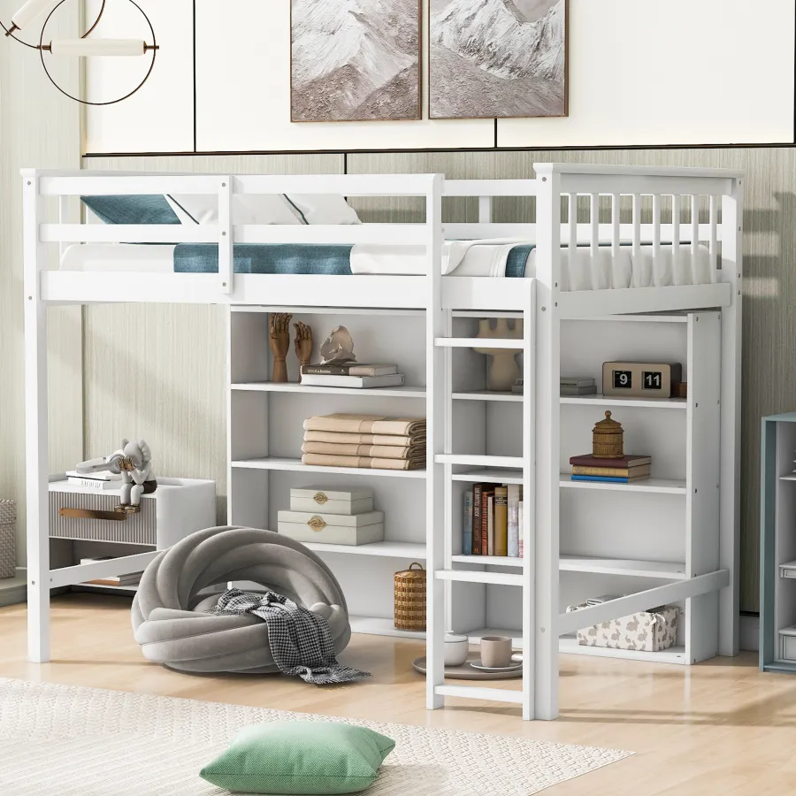 Twin Size Loft Bed with 8 Open Storage Shelves and Built-in Ladder for Kids  Bedroom from Dhgate Bedroom Furniture - price 604.41, image size:900x900