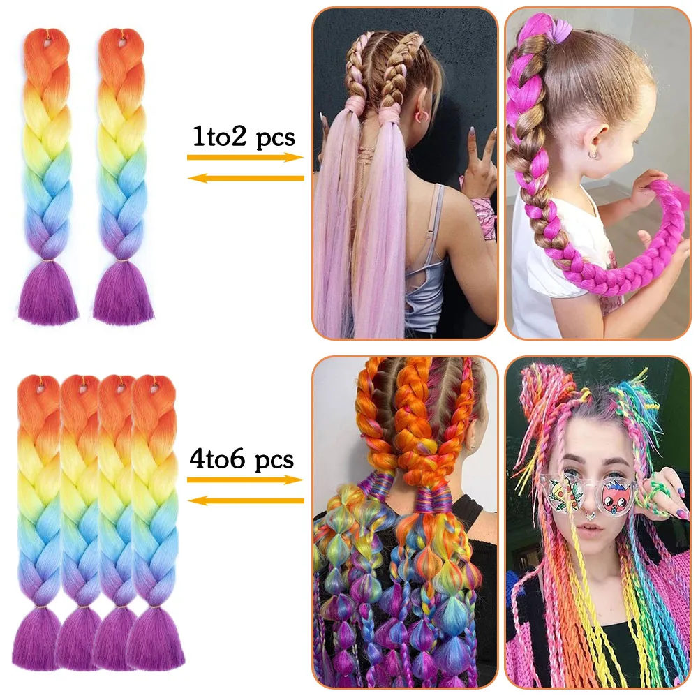 101,6 Cm Bunte Flecht-Haarverlängerung Aus Kanekalon – 3 Stück Packung Für Zöpfe & Dreads