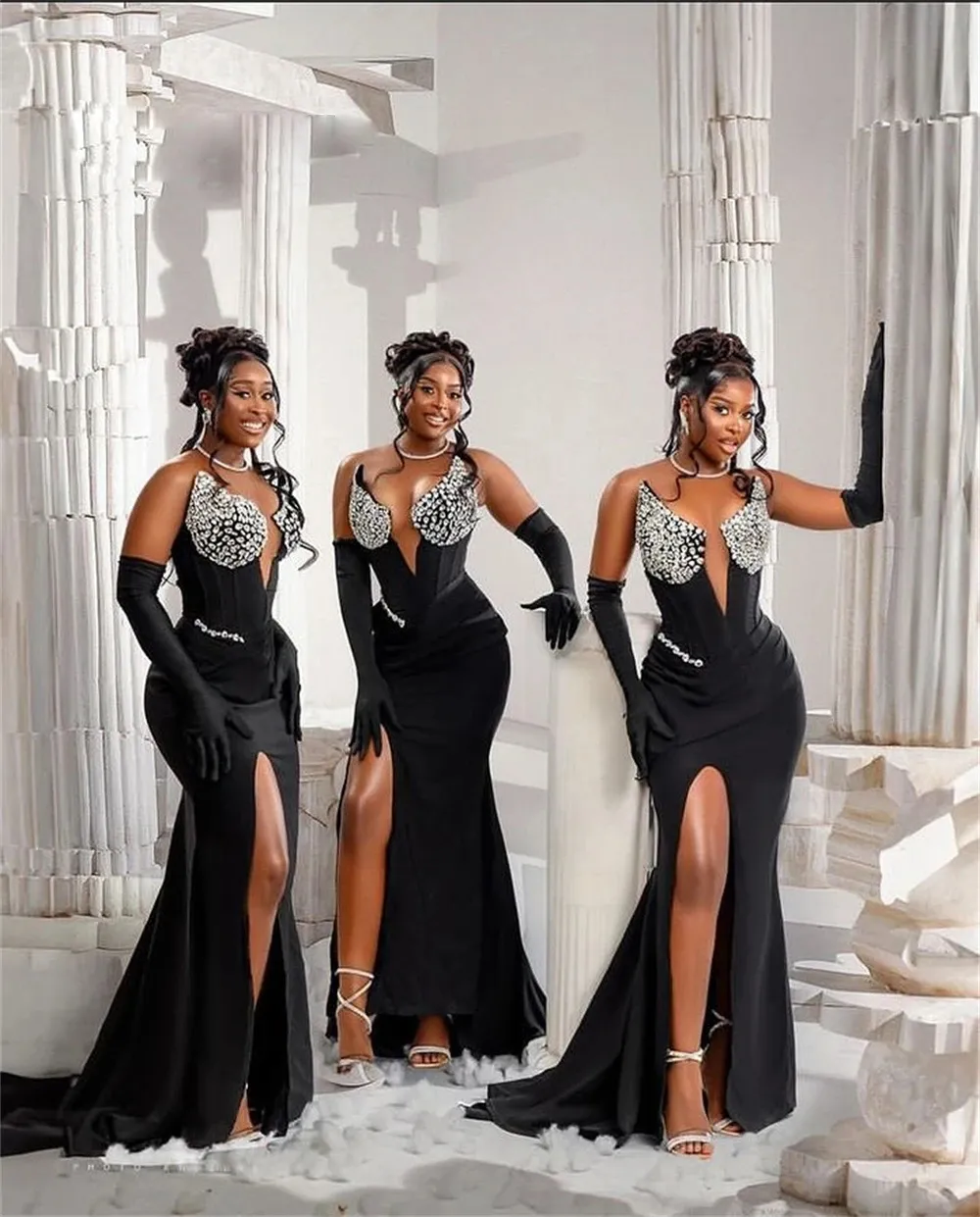 Black formal dress with split best sale