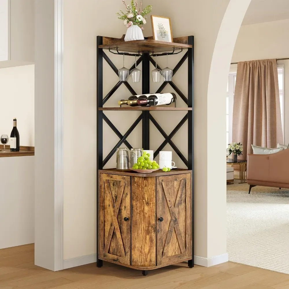Industrial 5 Tier Corner Bar Cabinet With Glass And Wine Holder Wine Storage Room Shelf And Liquor Cabinet For Bars From Homepro14 121.6 DHgate.Com