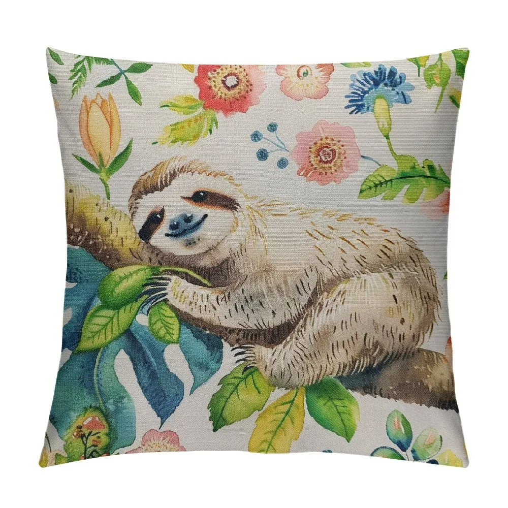 DHgate Sloth on Tropical Leaves Soft Plush Throw Pillow Cover for Couch Decor Set of 2 18x18 Inches Home Garden
