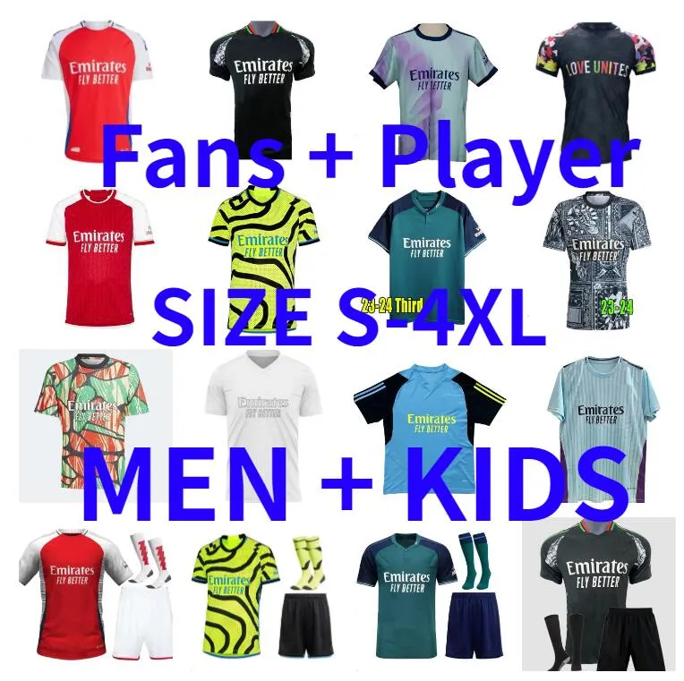 23 24 25 G.Jesus Rice Smith Rowe Saka Soccer Jerseys Player Version J.timber Martinelli Tierney Saliba Nketiah 2024 2025 Football Shirt Men Kids Kit Odegaard Havertz