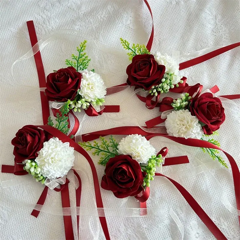 Corsage Et Fleur De Poignet De Mariage Artificiels - En Tissu Vert Clair - Avec épingle De Sécurité - Pour Veste, Robe, Comme Accessoire De Cérémonie - 1