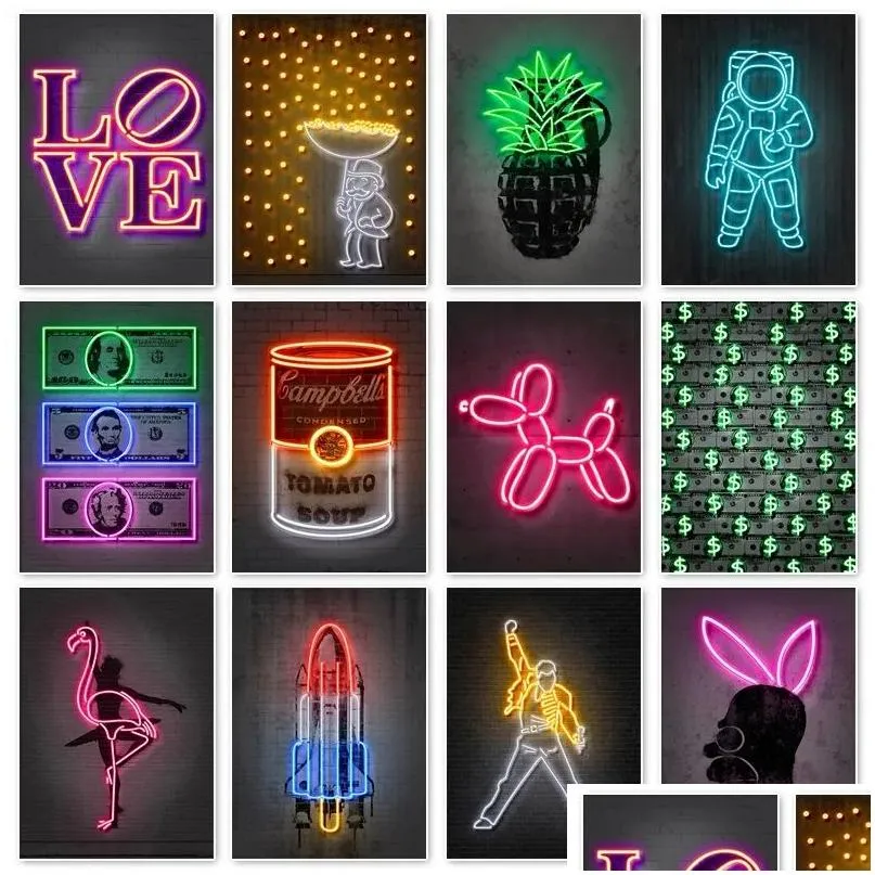 Neon Sign Painting Canvas Wall Art Print Street Pop Art for Living Room Bar Club Decor