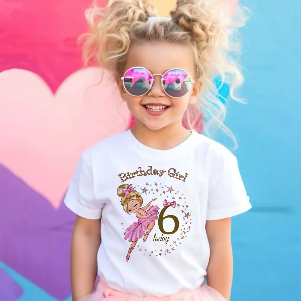 Ballerina T shirt for Girls 2024 Birthday Outfit Toddler Short Sleeve Tee
