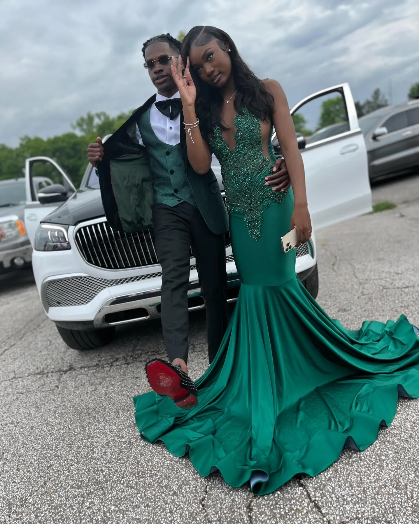 Green beaded prom dress shop