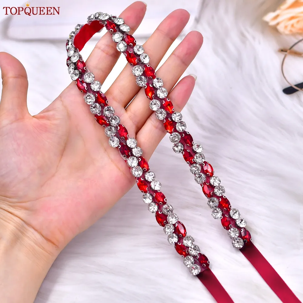 DHgate Exquisite Bridal Rhinestone Sash Sparkling Red Crystal Wedding Belt for Brides and Bridesmaids S07 Red Wedding Party Events