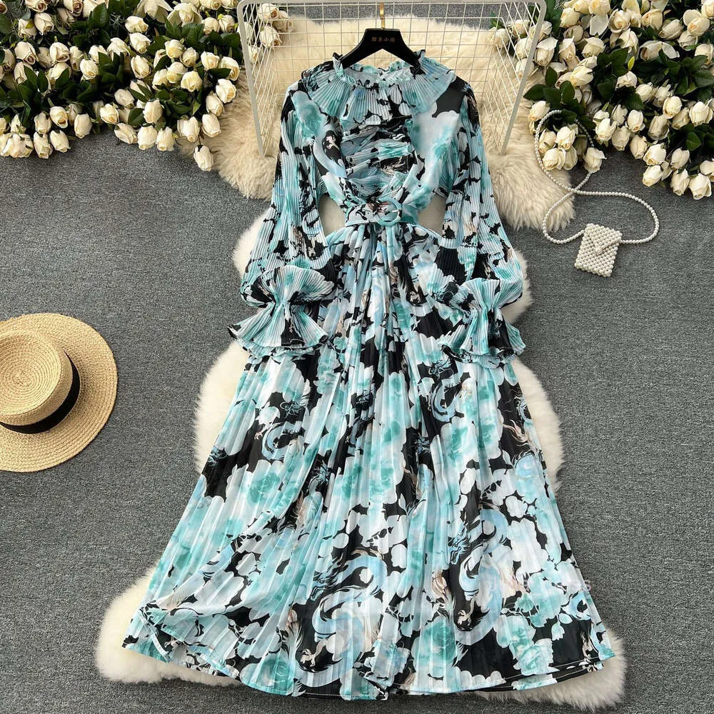 Early Spring Womens Chiffon Dress with Ruffle Collar, Long Lantern Sleeves,  Empire Waist, and Mid-Length Pleated A-Line Skirt from Dhgate Basic &  Casual Dresses - price 36.29