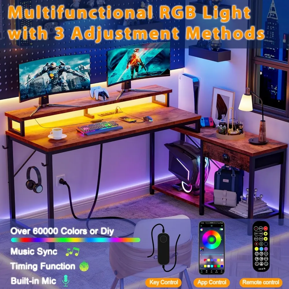 Reversible L Shaped Computer Partners Desk With Drawer LED Lights And Power Outlets For Reading And Gaming 83 Long Corner Partners Desk From Homepro18 151.18 DHgate.Com