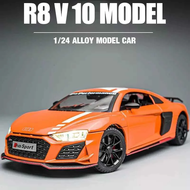 Audi R8 V10 Diecast Car 1:24 Scale Alloy Metal Model With Sound