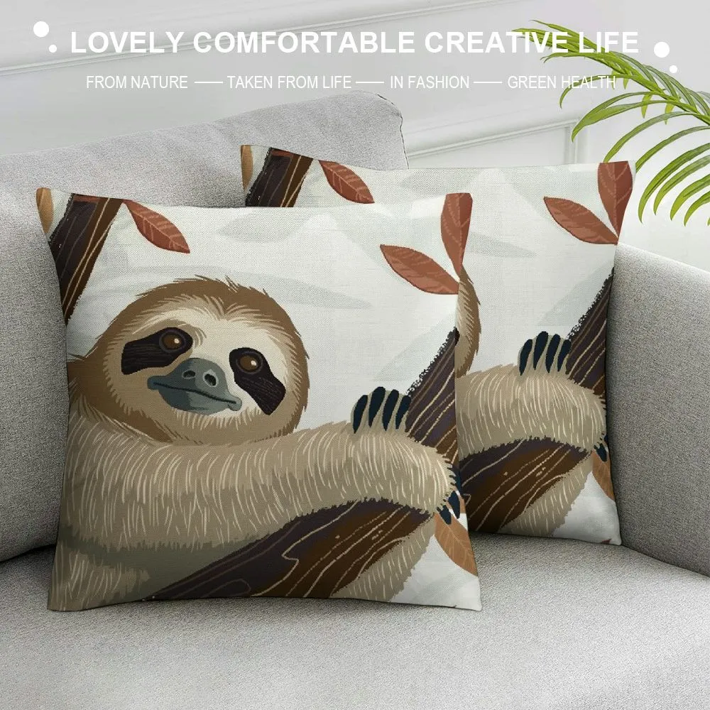 DHgate Cozy Cotton Sloth Print Pillow Cover 2 Pack Beige Couch Cushion Cover Decor Home Garden