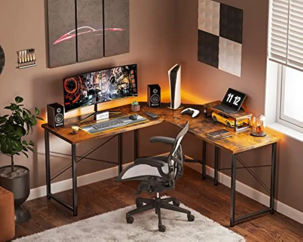 51 Inch L Shaped Gaming Cubicle Desk With Monitor Stand And Sturdy ...