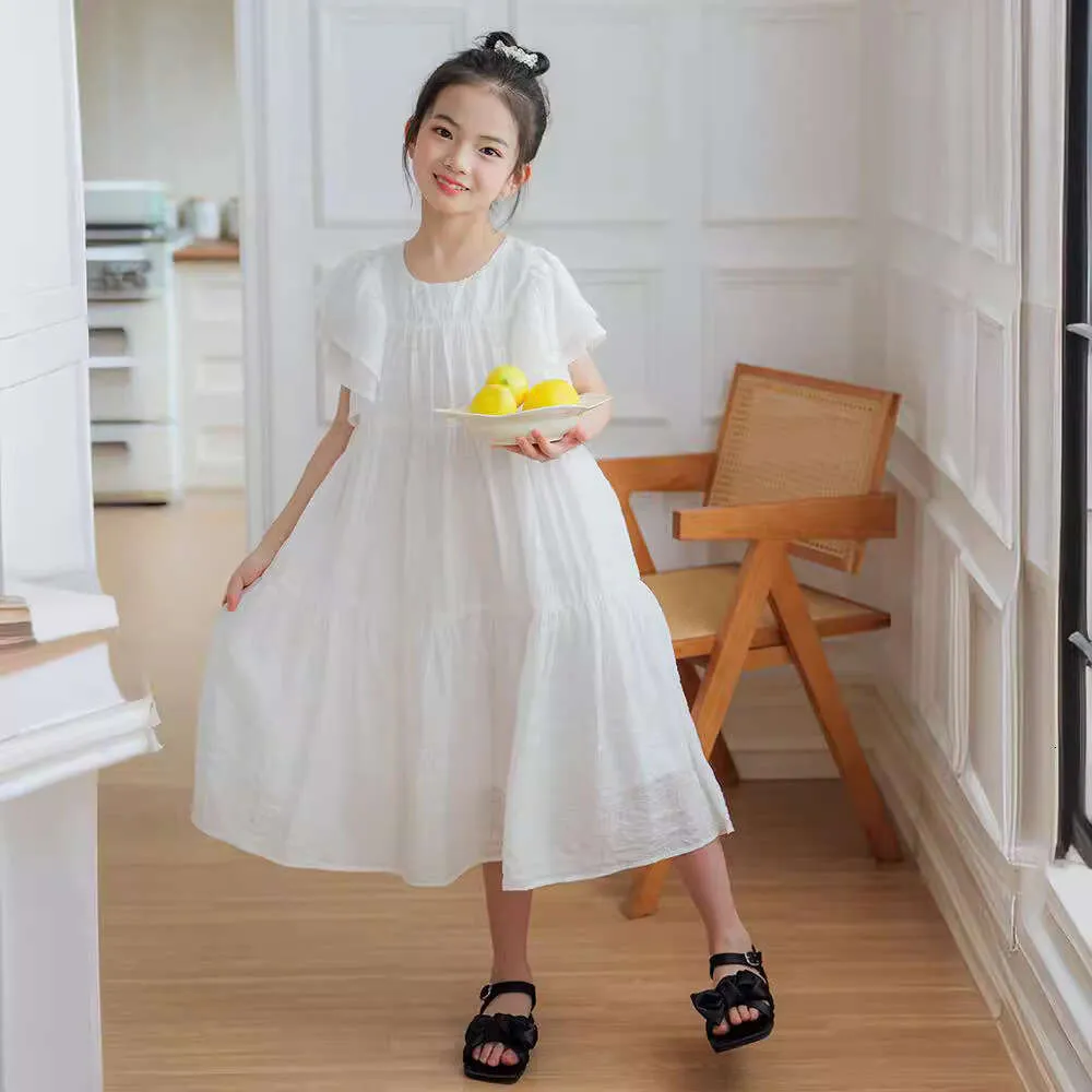 White Ruffle Girls Summer Dress, Elegant Beach Wedding Party Dress