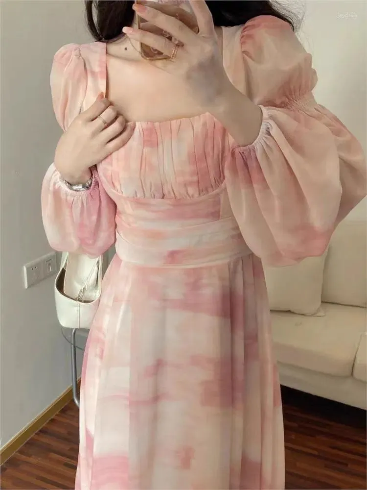 Casual Pink Tie-Dye Fairy Dress with Square Collar and Empire Waist,  Ankle-Length Polyester Dress for Winter from Dhgate Basic & Casual Dresses  - price 39.23
