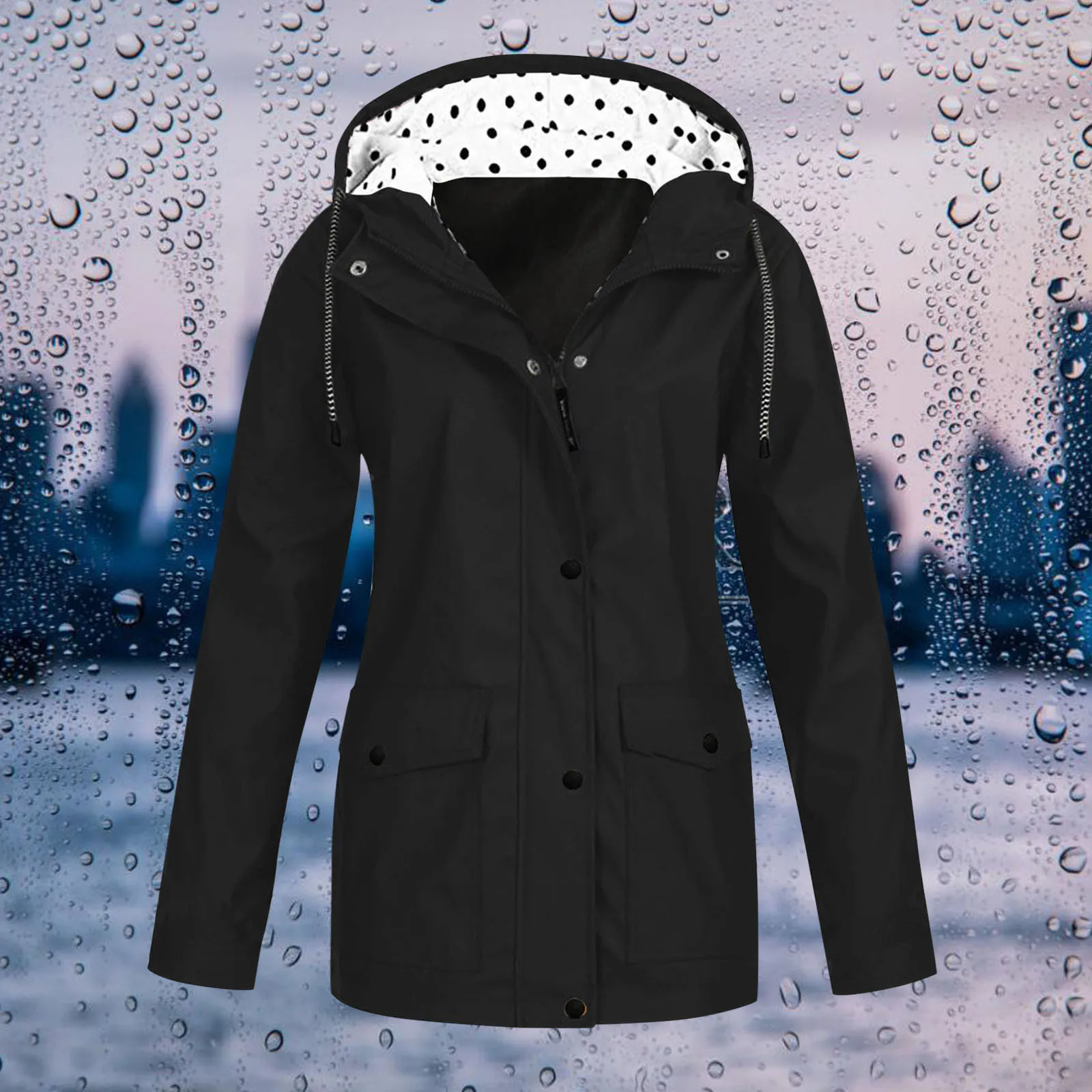 Retro Dot Print Womens Rain Jacket Lightweight Waterproof Womens Waterproof Windbreaker With Drawstring And Long Sleeves From Homepro13 112.53 DHgate.Com