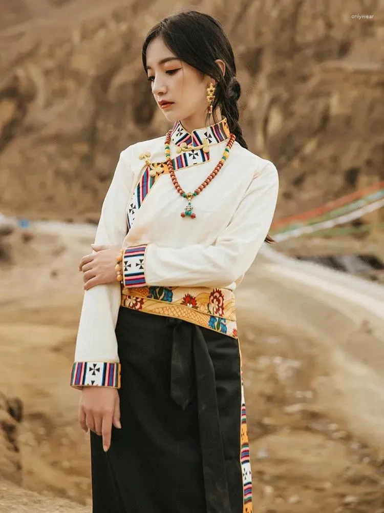 Ethnic Clothing Improved Tibetan Womens White Long Sleeved Shirt Style Pan Zhuang Dance Clothes Wrap Skirt From Onlywear 132.89 DHgate.Com