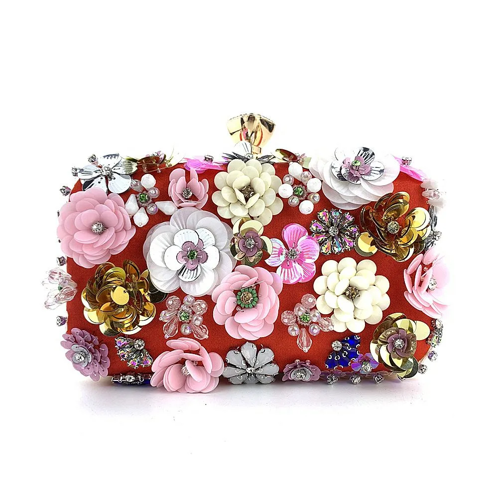 Floral Beaded Clutch Bag for Formal Occasions - Elegant