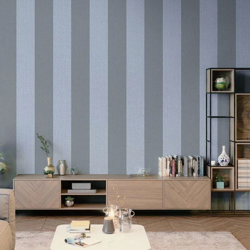 teal and grey striped wallpaper