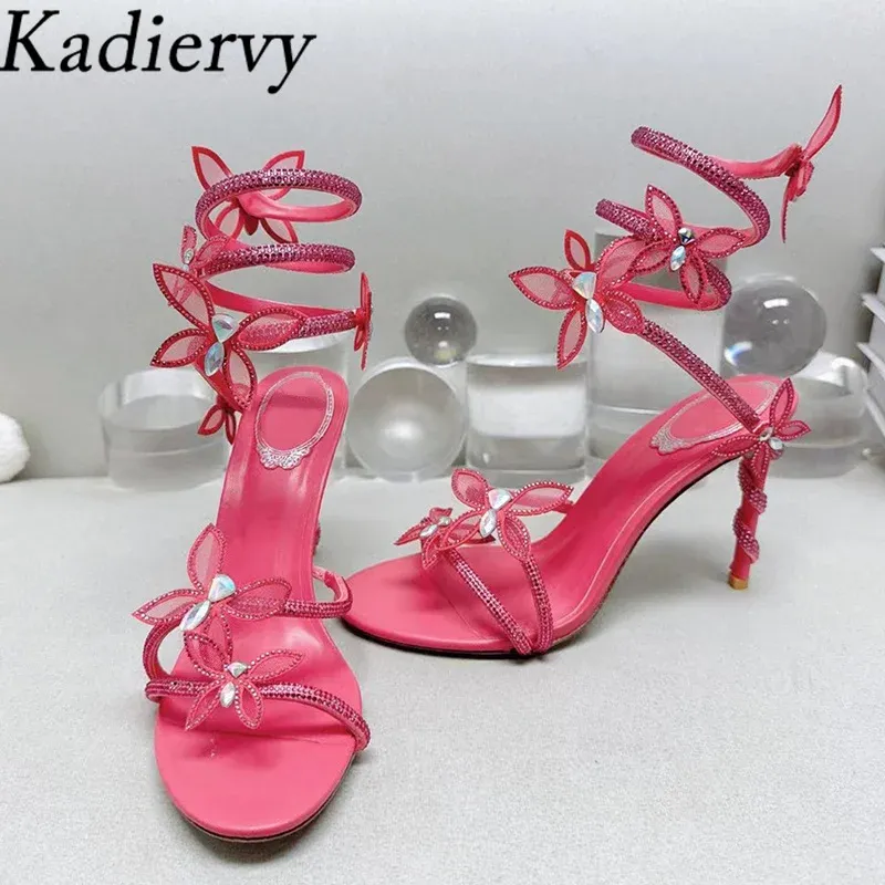 Crystal Snake Rhinestone Flower High Heel sandals resorts