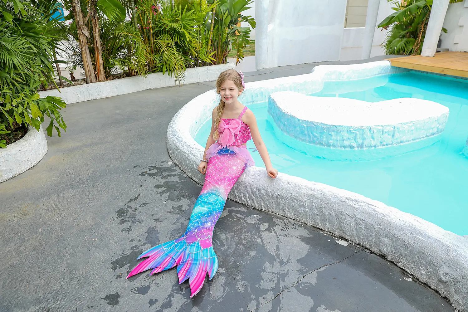 Costume Bay Girls Mermaid Tail Bikini Set – Swimmable Kids Swimwear, Multicolor Polyester