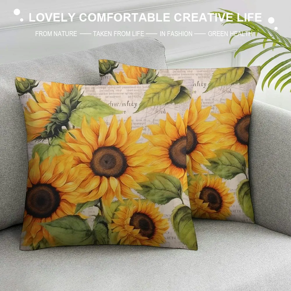 DHgate Sunflower Green Leaf Rustic Throw Pillow Covers Vintage Art Lumbar Case Cushion Decor Home Garden