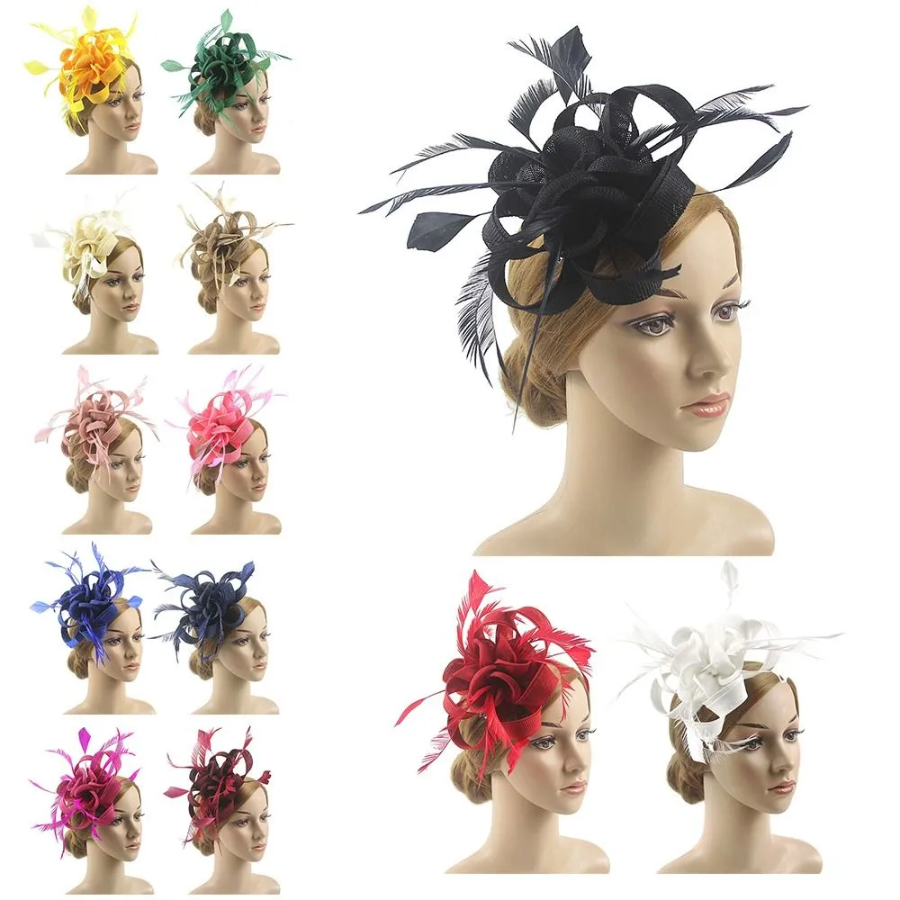 Ladies' Blue Grey Feather & Flower Fascinator Hat With Clip - Derby Day & Wedding Headpiece