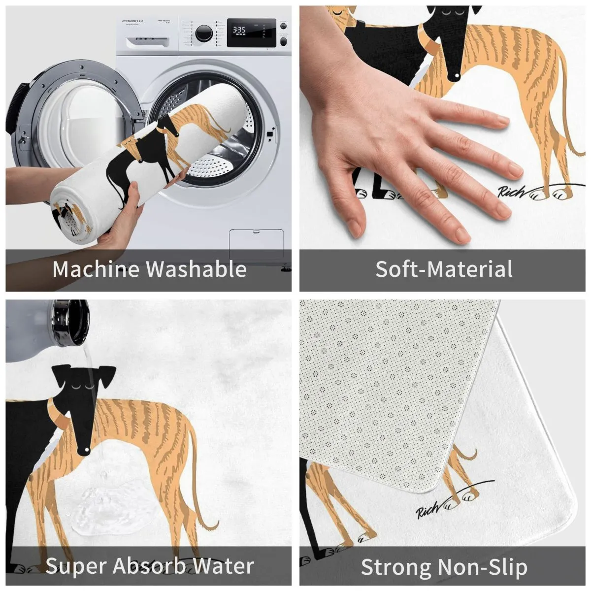 Greyhound Bath Door Mat, Microfiber Kitchen Rug, Brindle Hound