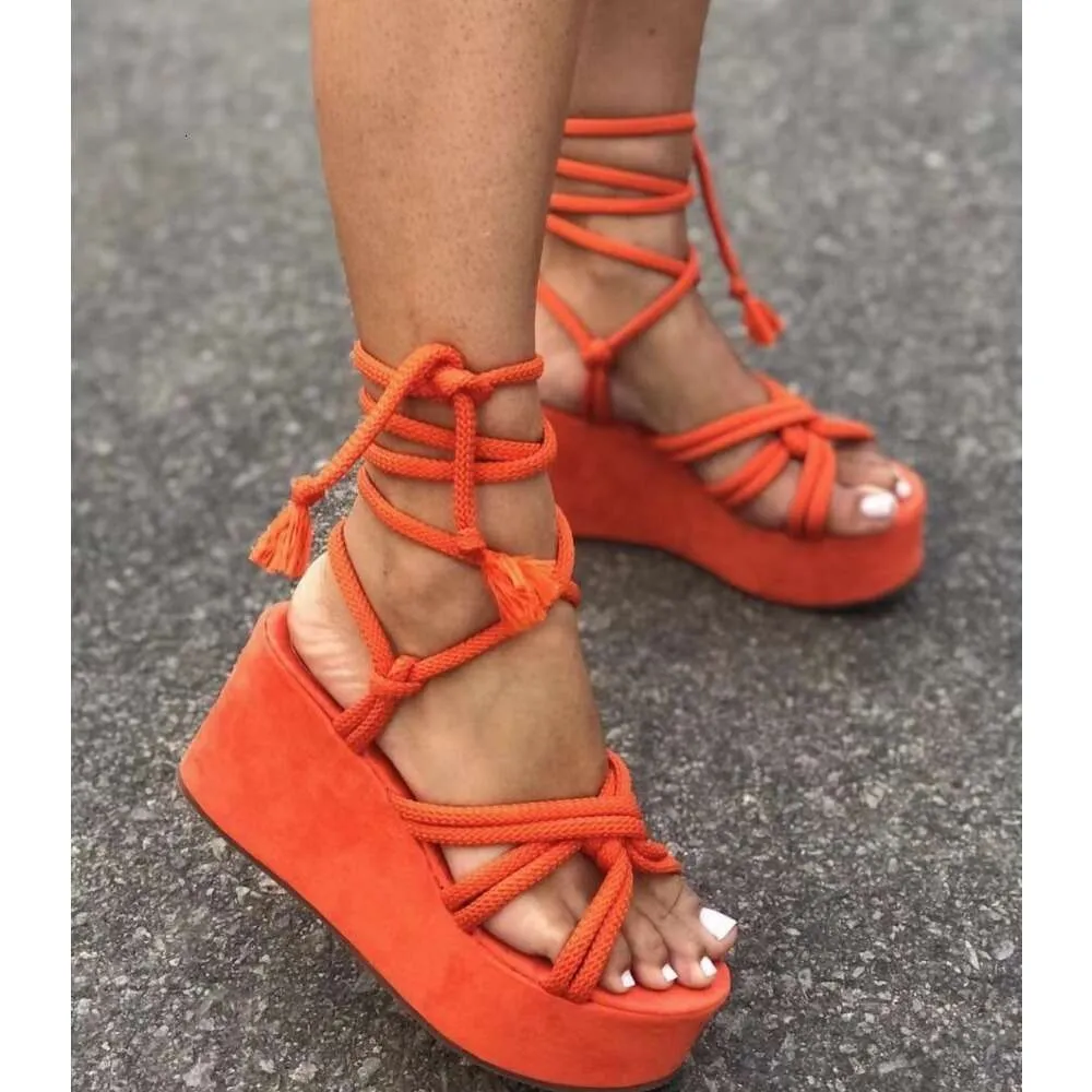 Strappy New Wedge Fashion Round Cross Tied Open Toe Women Platform Sandals Zapatos De Mujer Ddmysaturn_desvips.com