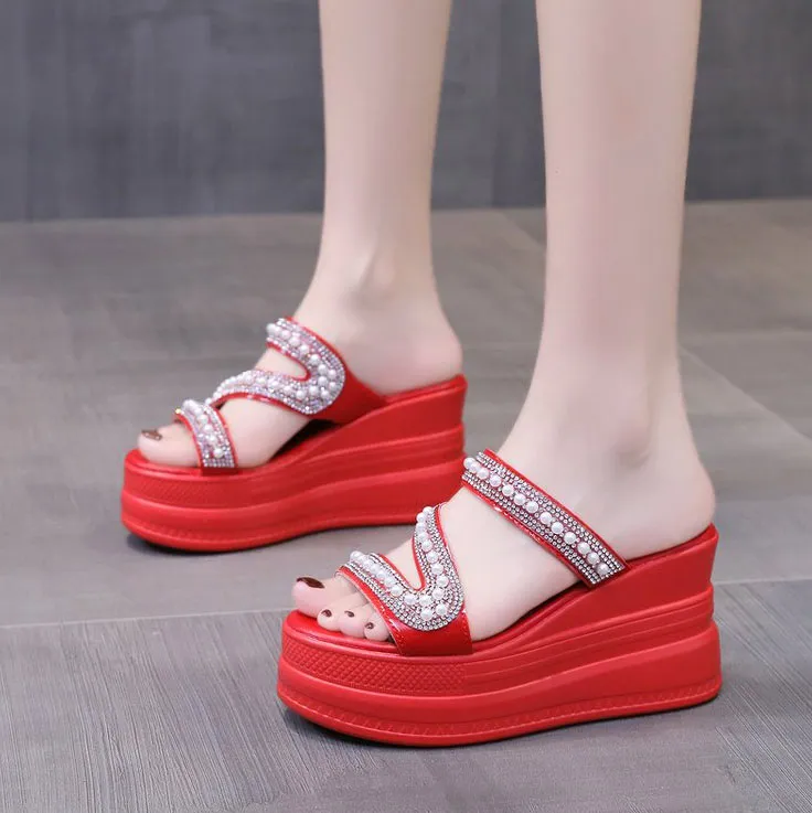 Summer Wedge Platform Sandals For Women For Women Red And White Platform Flip Flops With High Heels Thick Slides And Trendy Beach Style From Fashionbuyo 67.41 In Bulk DHgate.Com