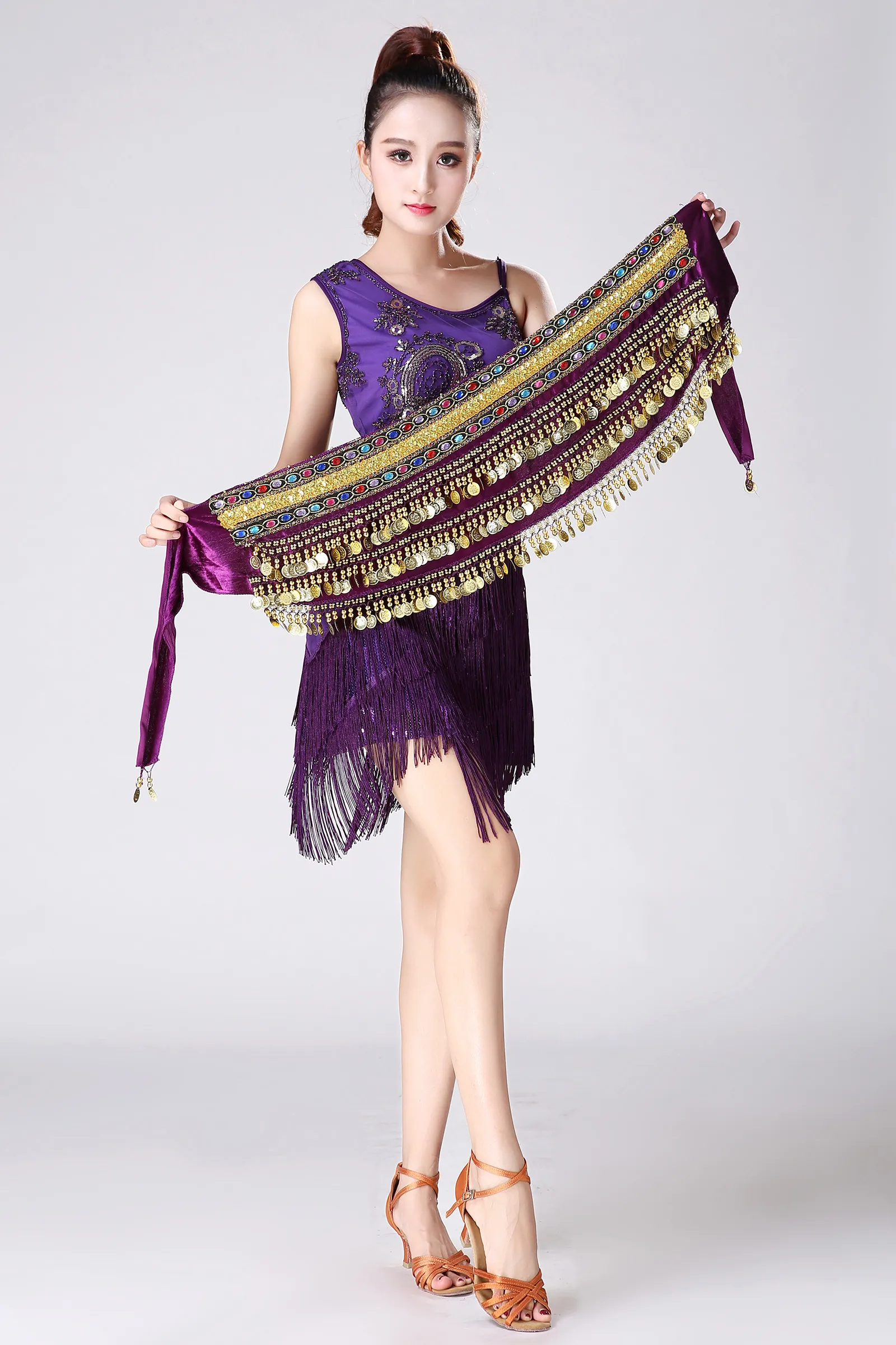 Foulard De Hanche Danse Du Ventre - Avec Paillettes Et Franges Pour Danse Orientale Et Fêtes
